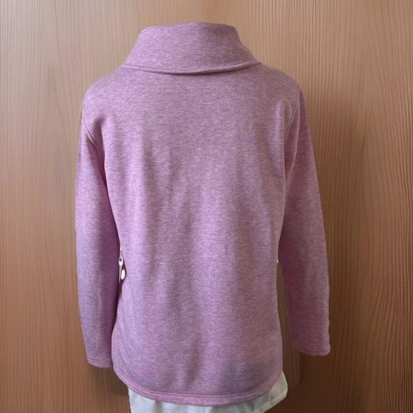Talbots Petite Pink Heathered Shawl Neck Long Sleeved Sweatshirt Size MP - Picture 4 of 9